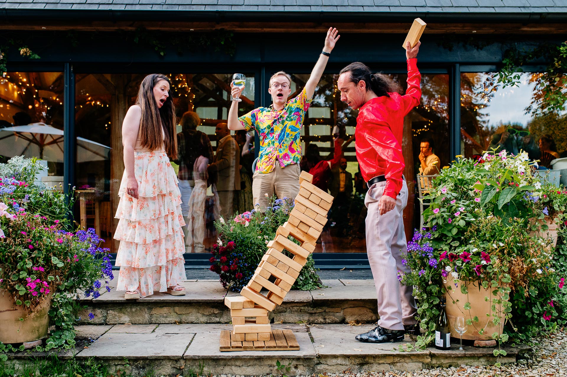 Wedding Jenga tower topples