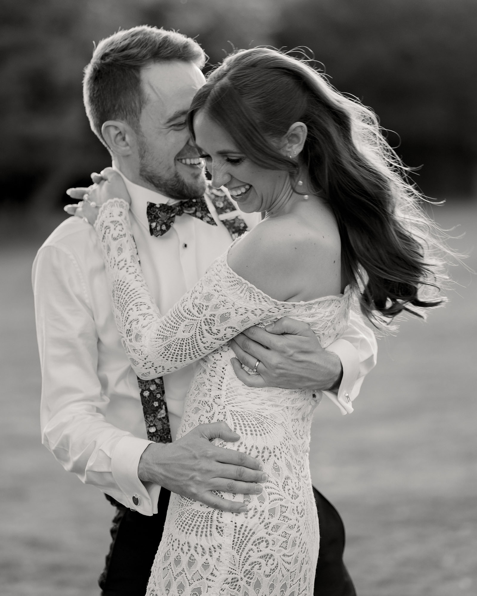 Northbrook Park wedding couple in a happy embrace