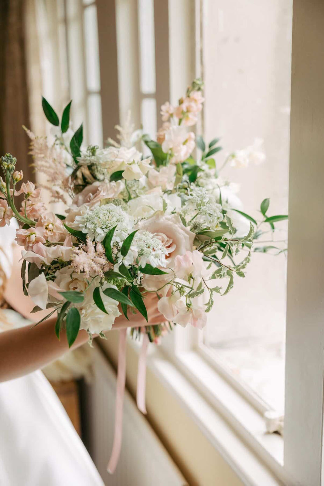 wedding bouquet in pastels by The Yorkshire Floral Co photographed by Emily Green Weddings