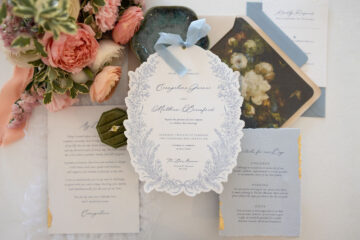 Elegant die cut modern wedding stationery by White Orchid Print and Design | photographer credit Hayley at Howard South West