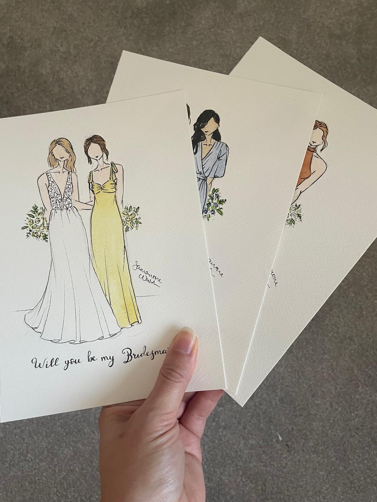 Bridesmaid proposals UK custom portrait illustrations by S Walsh Yorkshire