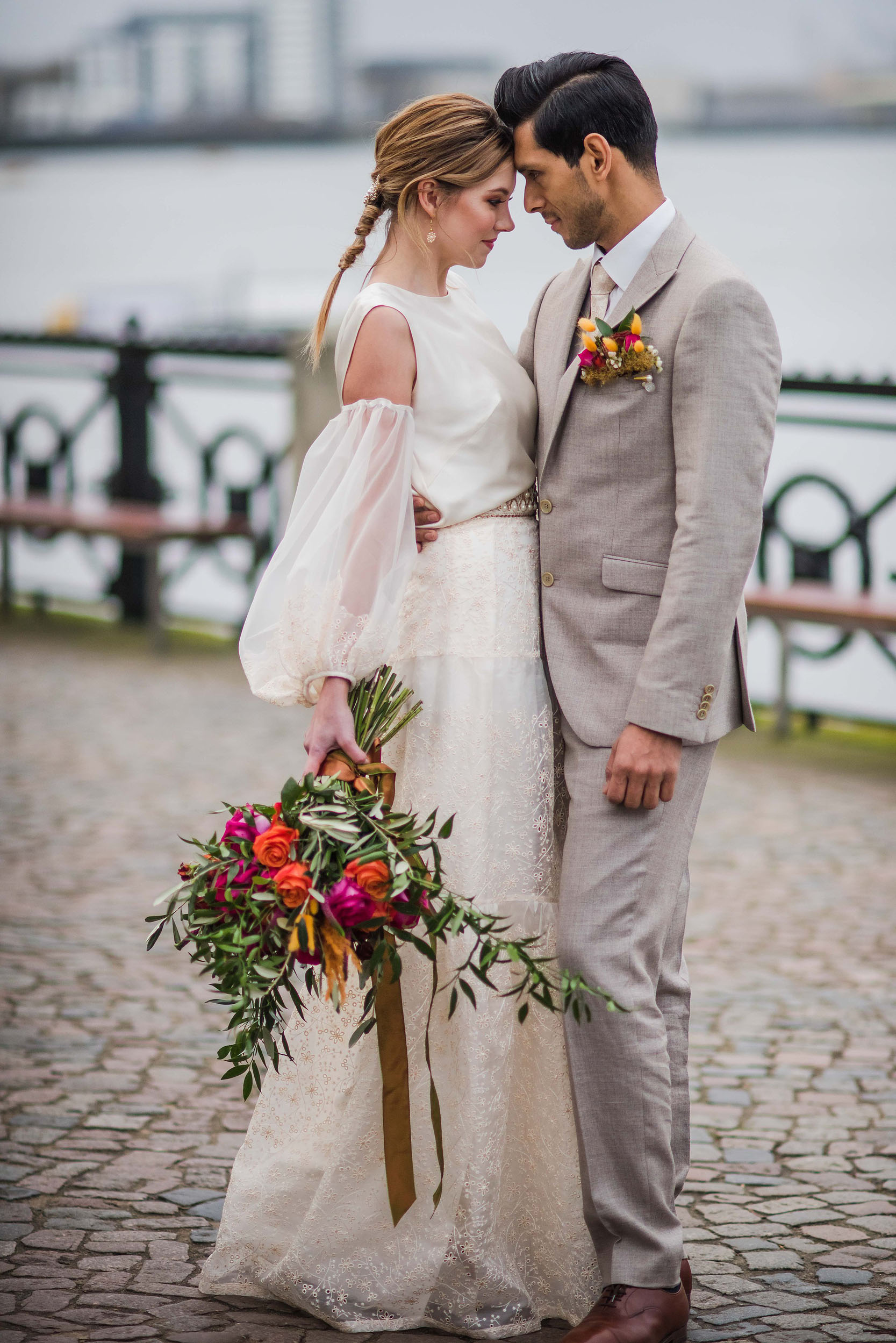 Bespoke fusion wedding dress for a London couple by Felicity Westmacott Bespoke Bridal in Dorking, Surrey | Fleur Challis Photography