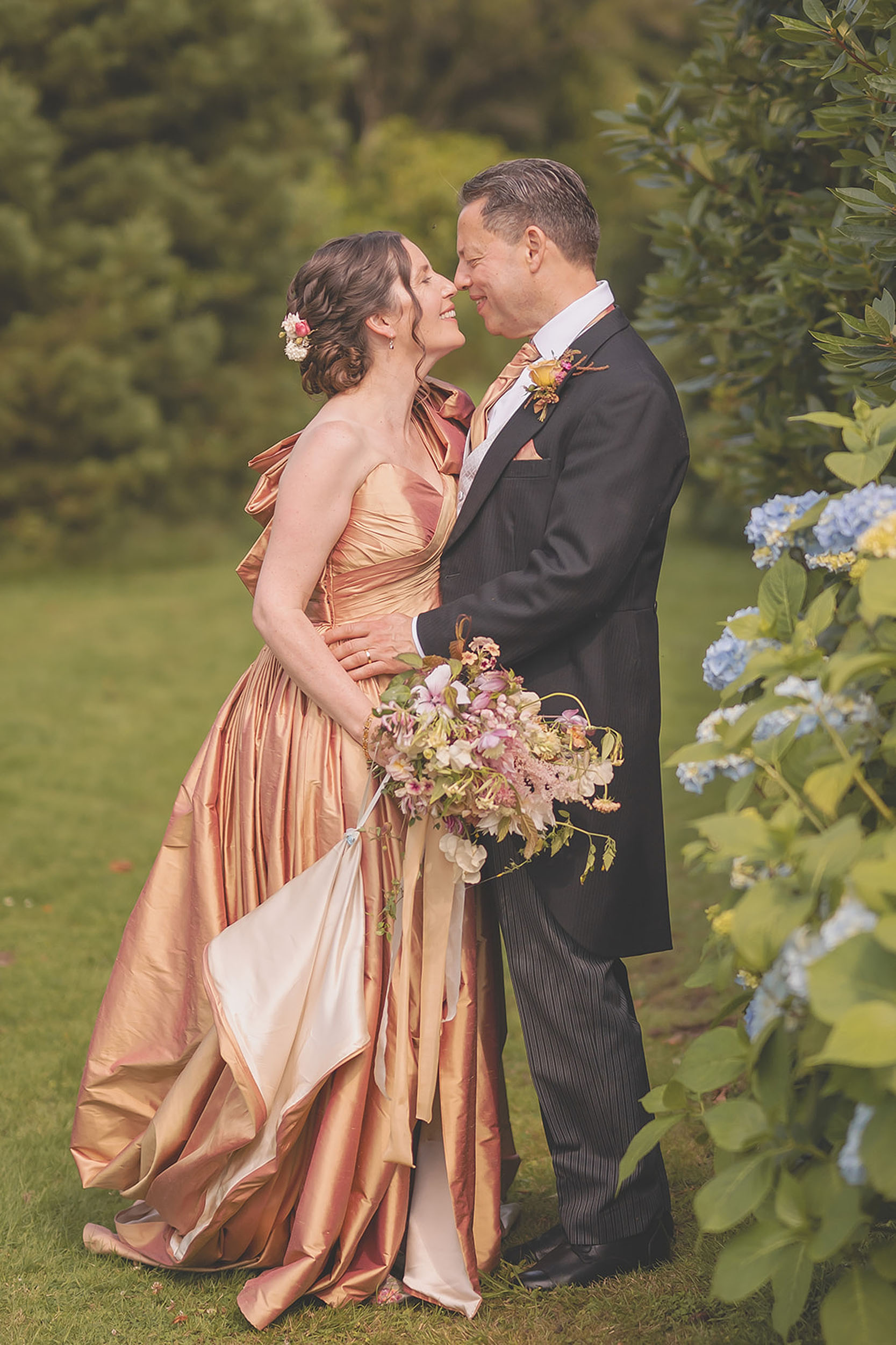 Coloured wedding dress for a mature bride by Felicity Westmacott Bespoke Bridal in Dorking, Surrey | Duncan Ireland Photography