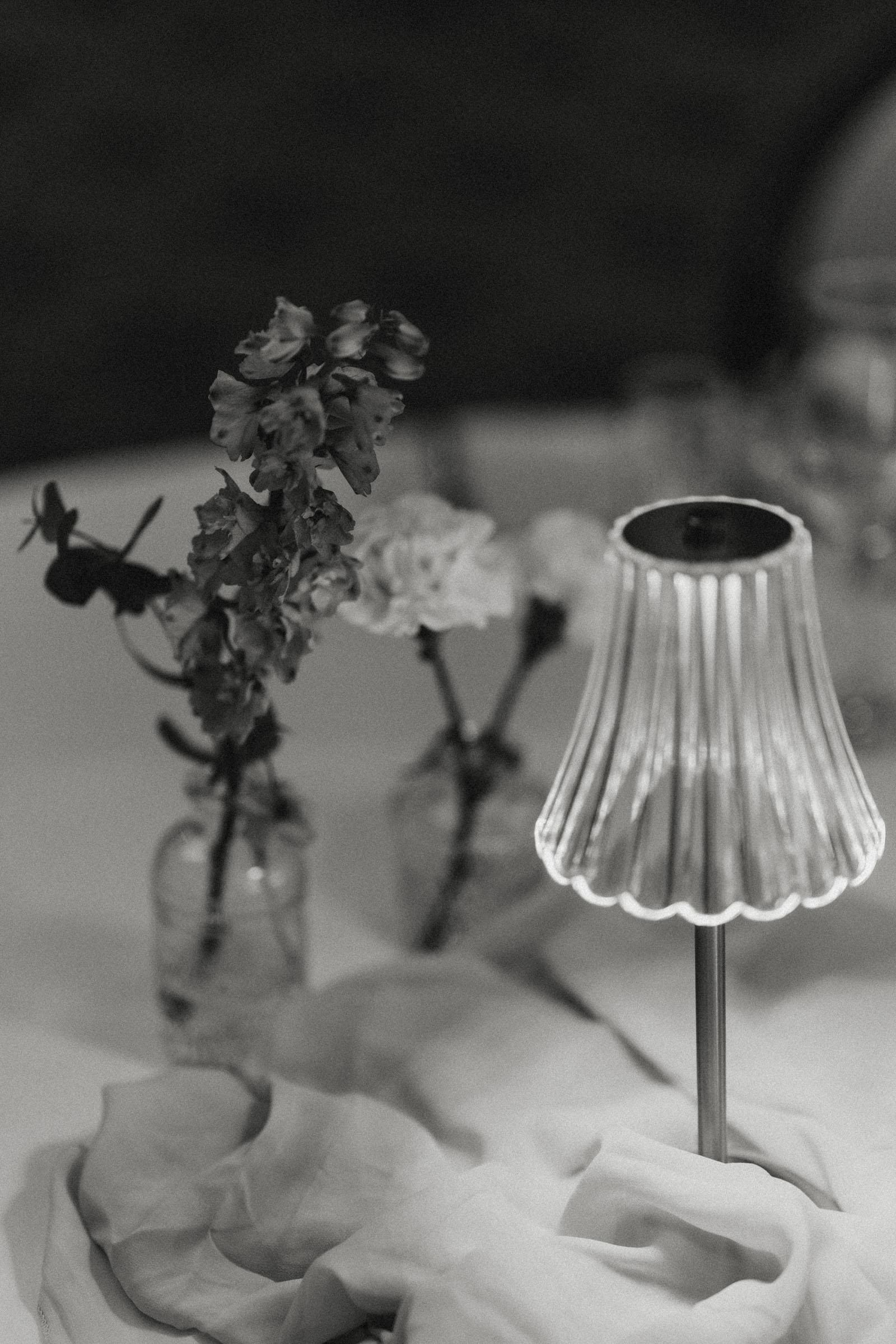 Elegant wedding styling with delicate mini glass lampshade