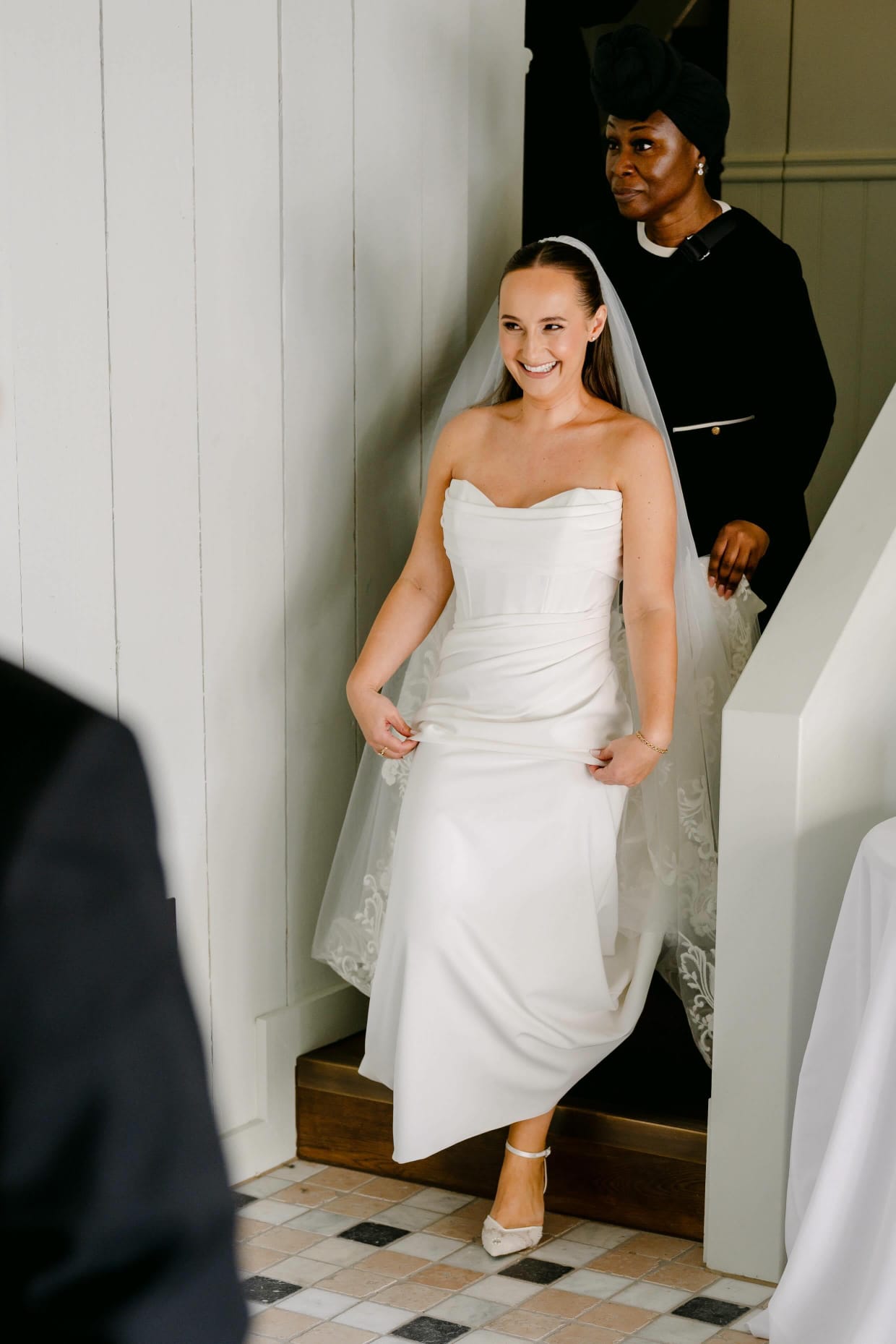 bride with London UK bridal dresser Silver Silver before the ceremony