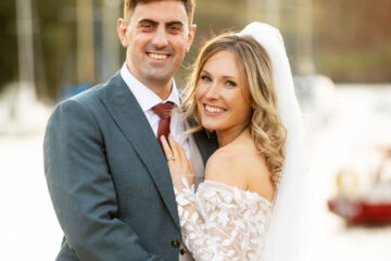 Groom and bride at Sandy Cove Devon | with Martin Dabek Photography