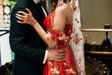 alternative wedding couple embrace | film wedding photography at Papplewick Pumping House with Simon Dewey Photography