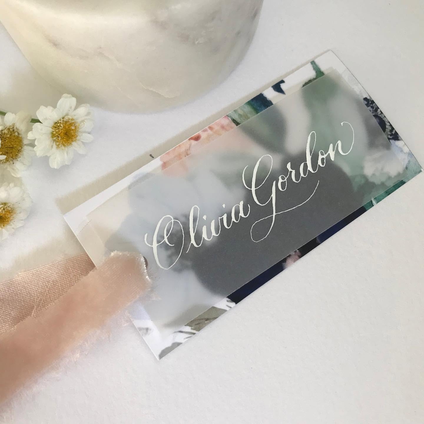 Layered wedding place name cards | Fluid Calligraphy London and Surrey